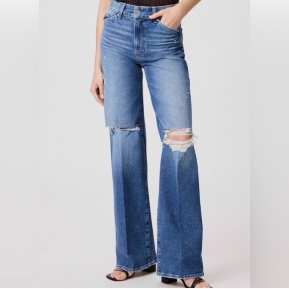 TAGS! PAIGE Sasha High Rise Wide Leg Zahara Destructed Blue...